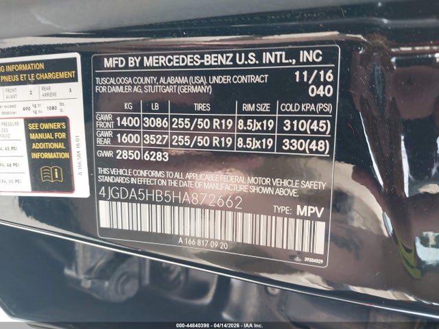 4JGDA5HB5HA872662 Mercedes-Benz Gle 350 4matic