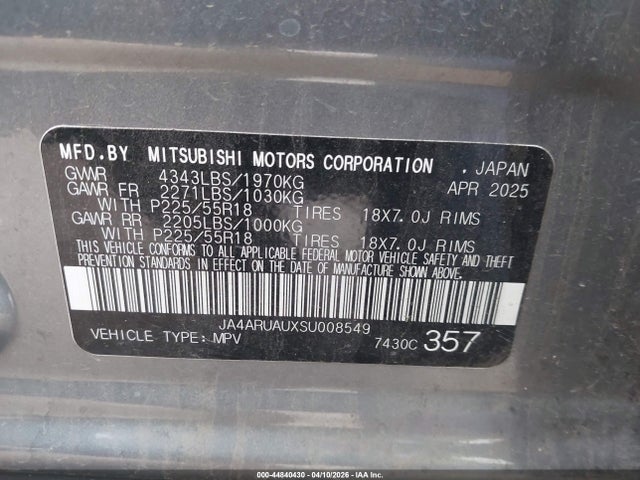 2025 MITSUBISHI OUTLANDER SPORT JA4ARUAUXSU008549 Photo 8