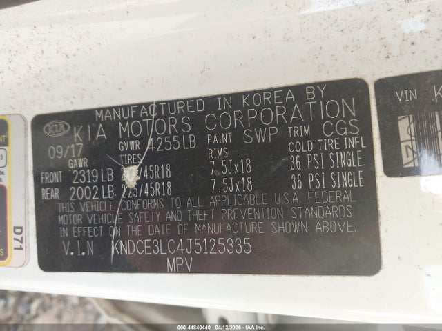 2018 Kia Niro Touring მანქანა იყიდება აუქციონზე, vin: KNDCE3LC4J5125335, აუქციონის ნომერი: 44840440