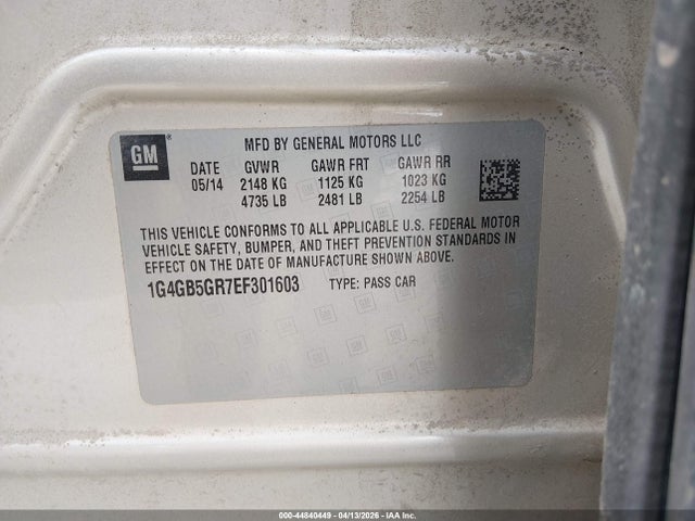 Продаж на аукціоні авто 2014 Buick Lacrosse Leather Group, vin: 1G4GB5GR7EF301603, номер лоту: 44840449