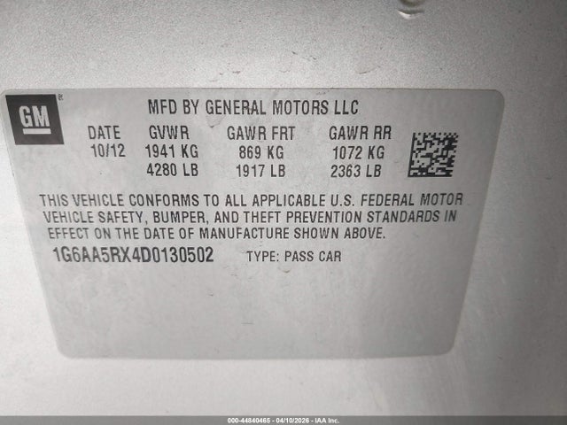 44840465 :رقم المزاد ، 1G6AA5RX4D0130502 vin ، 2013 Cadillac Ats Standard مزاد بيع