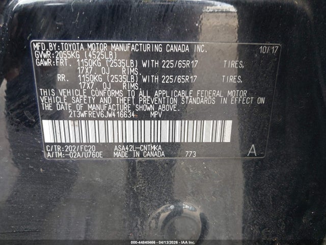 2018 Toyota Rav4 Xle მანქანა იყიდება აუქციონზე, vin: 2T3WFREV6JW416634, აუქციონის ნომერი: 44840466