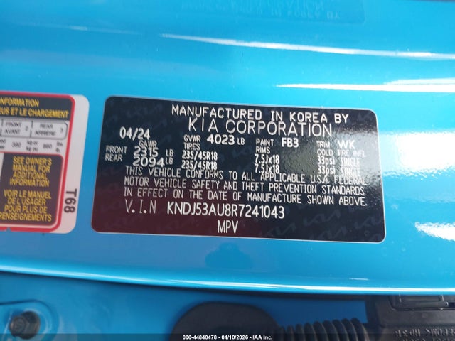 Aukcja sprzedaży 2024 Kia Soul Gt-line, vin: KNDJ53AU8R7241043, numer aukcji: 44840478