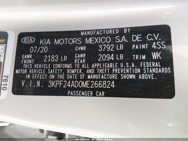 Продаж на аукціоні авто 2021 Kia Forte Lxs, vin: 3KPF24AD0ME266824, номер лоту: 44840486
