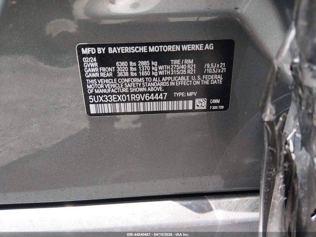 Aukcja sprzedaży 2024 Bmw X6 Xdrive40i, vin: 5UX33EX01R9V64447, numer aukcji: 44840487