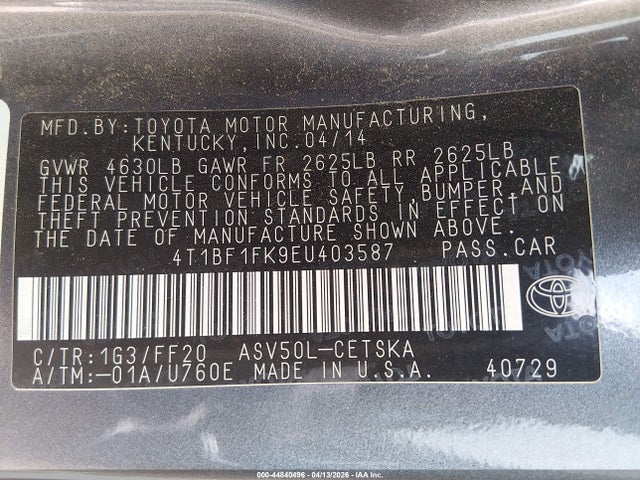 Продажа на аукционе авто 2014 Toyota Camry Se, vin: 4T1BF1FK9EU403587, номер лота: 44840496