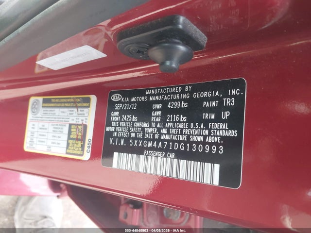 44840503 :رقم المزاد ، 5XXGM4A71DG130993 vin ، 2013 Kia Optima Lx مزاد بيع