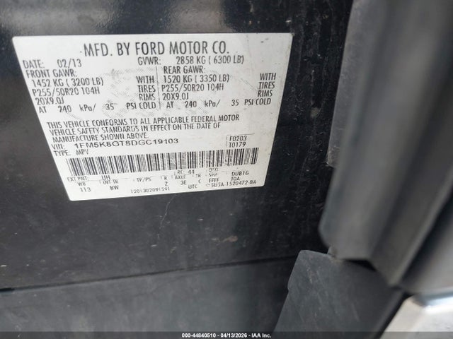 44840510 :رقم المزاد ، 1FM5K8GT8DGC19103 vin ، 2013 Ford Explorer Sport مزاد بيع