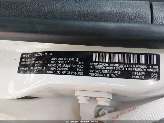 Продажа на аукционе авто 2018 Jeep Renegade Latitude 4x4, vin: ZACCJBBB2JPJ51869, номер лота: 44840511