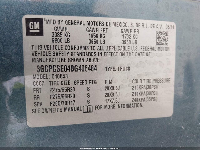 Продаж на аукціоні авто 2011 Chevrolet Silverado 1500 Lt, vin: 3GCPCSE04BG406484, номер лоту: 44840514