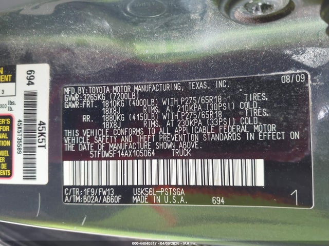 2010 TOYOTA TUNDRA 5TFDW5F14AX105064 Photo 8