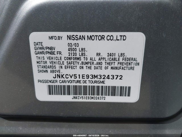 Aukcja sprzedaży 2003 Infiniti G35 Luxury Leather, vin: JNKCV51E93M324372, numer aukcji: 44840567