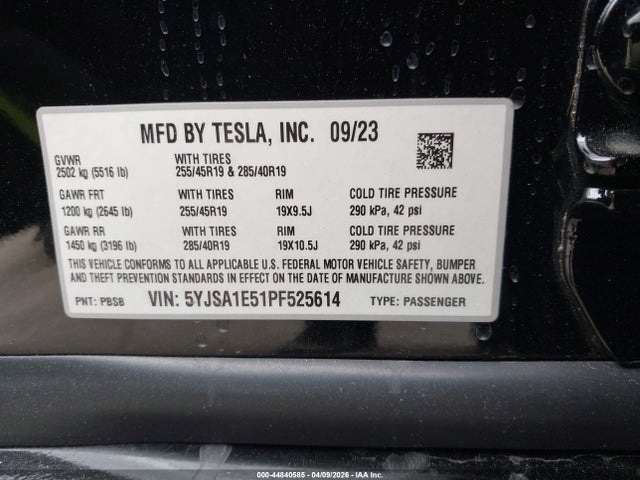 Продаж на аукціоні авто 2023 Tesla Model S Dual Motor All-wheel Drive/standard Range, vin: 5YJSA1E51PF525614, номер лоту: 44840585