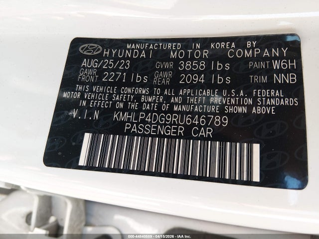 Aukcja sprzedaży 2024 Hyundai Elantra Limited, vin: KMHLP4DG9RU646789, numer aukcji: 44840589