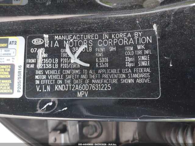 44840608 :رقم المزاد ، KNDJT2A60D7631225 vin ، 2013 Kia Soul + مزاد بيع