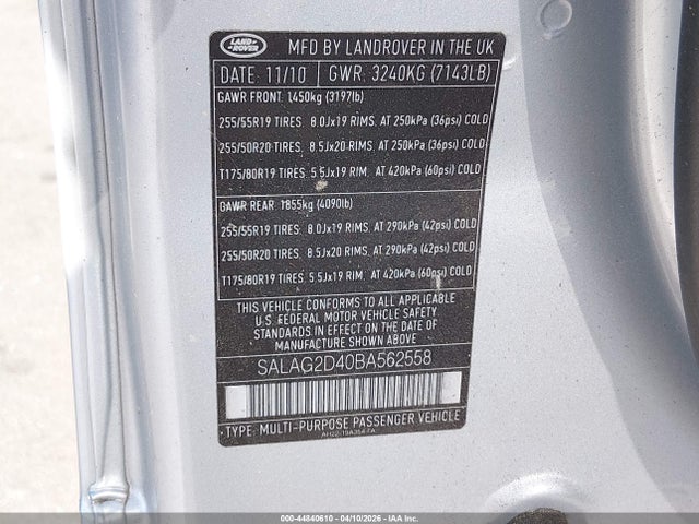 2011 LAND ROVER LR4 SALAG2D40BA562558 Photo 8