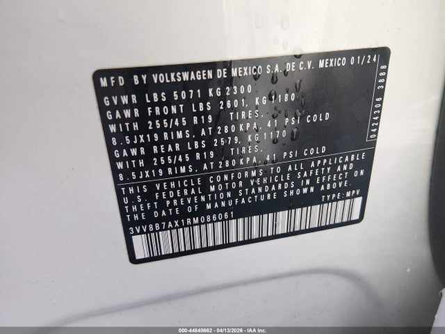 Aukcja sprzedaży 2024 Volkswagen Tiguan 2.0t Se R-line Black, vin: 3VV8B7AX1RM086061, numer aukcji: 44840662