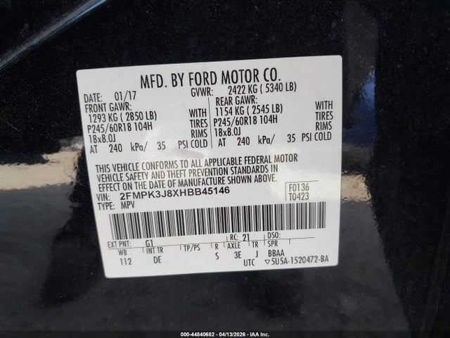 Ford EDGE SEL 2017 2FMPK3J8XHBB45146 Image 9