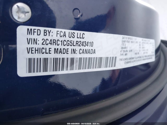 Aukcja sprzedaży 2020 Chrysler Voyager Lx, vin: 2C4RC1CG5LR243410, numer aukcji: 44840689