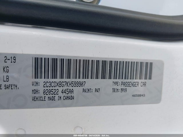 Продажа на аукционе авто 2019 Dodge Charger Sxt Rwd, vin: 2C3CDXBG7KH599907, номер лота: 44840706