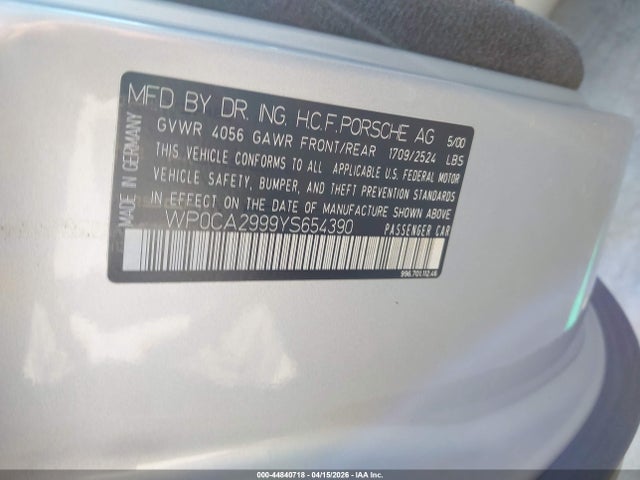 Продаж на аукціоні авто 2000 Porsche 911 Carrera/carrera 4, vin: WP0CA2999YS654390, номер лоту: 44840718