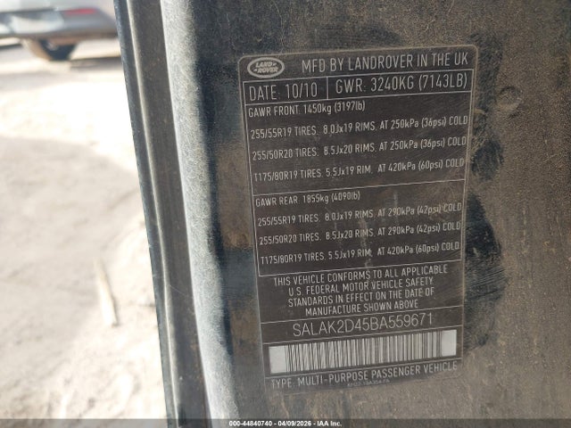 Aukcja sprzedaży 2011 Land Rover Lr4, vin: SALAK2D45BA559671, numer aukcji: 44840740