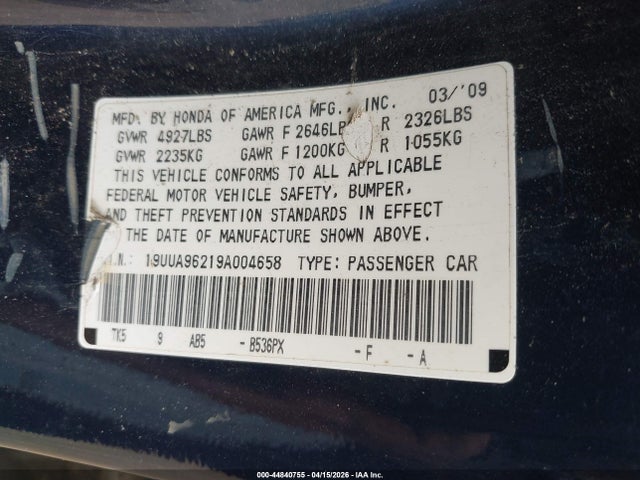 Продаж на аукціоні авто 2009 Acura Tl 3.7, vin: 19UUA96219A004658, номер лоту: 44840755