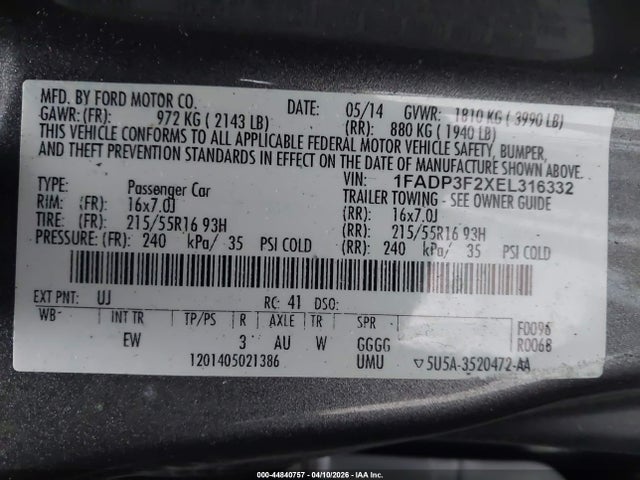 Продажа на аукционе авто 2014 Ford Focus Se, vin: 1FADP3F2XEL316332, номер лота: 44840757