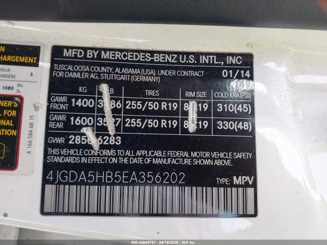 44840761 :رقم المزاد ، 4JGDA5HB5EA356202 vin ، 2014 Mercedes-benz Ml 350 4matic مزاد بيع