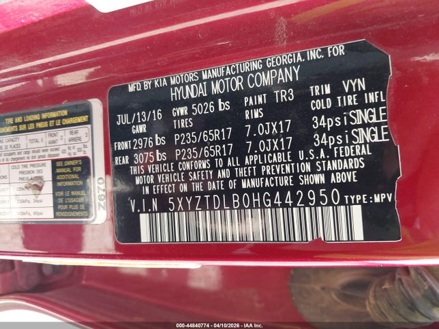 5XYZTDLB0HG442950 Hyundai Santa Fe Sport 2.4l