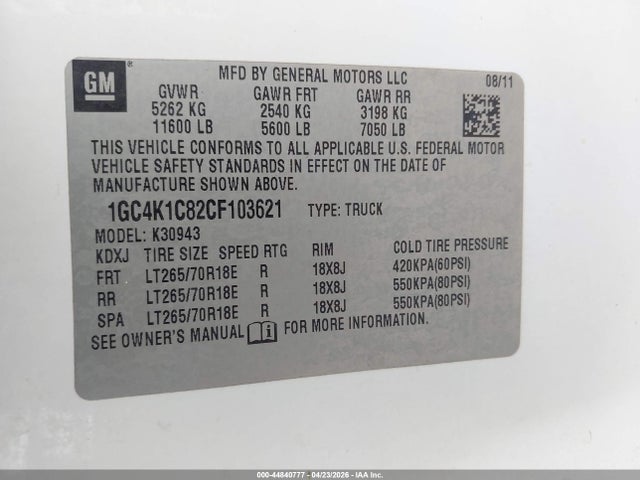 Продажа на аукционе авто 2012 Chevrolet Silverado 3500hd Ltz, vin: 1GC4K1C82CF103621, номер лота: 44840777