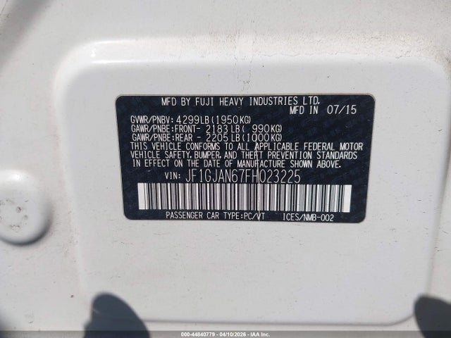 Aukcja sprzedaży 2015 Subaru Impreza 2.0i Limited, vin: JF1GJAN67FH023225, numer aukcji: 44840779