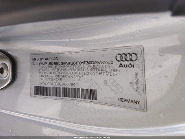 44840783 :رقم المزاد ، WAUCFAFR0CA002849 vin ، 2012 Audi A5 2.0t Premium مزاد بيع