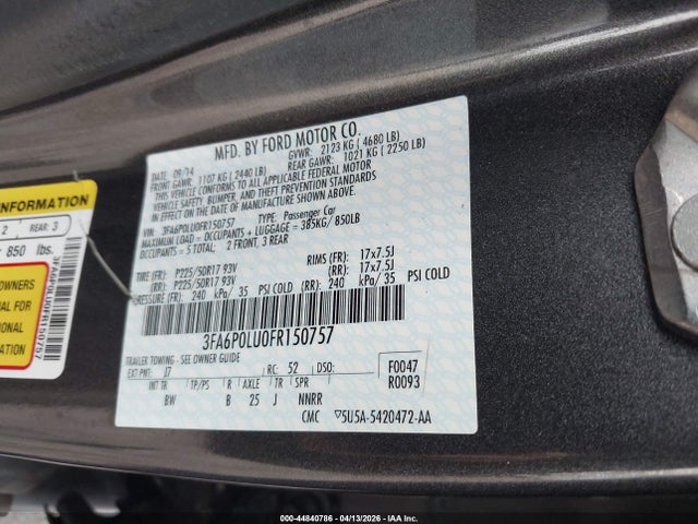 Продажа на аукционе авто 2015 Ford Fusion Hybrid Se, vin: 3FA6P0LU0FR150757, номер лота: 44840786