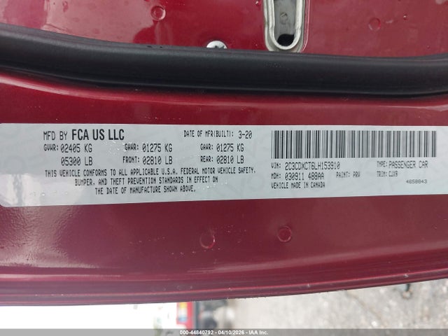 2020 Dodge Charger R/t Rwd მანქანა იყიდება აუქციონზე, vin: 2C3CDXCT6LH153910, აუქციონის ნომერი: 44840792