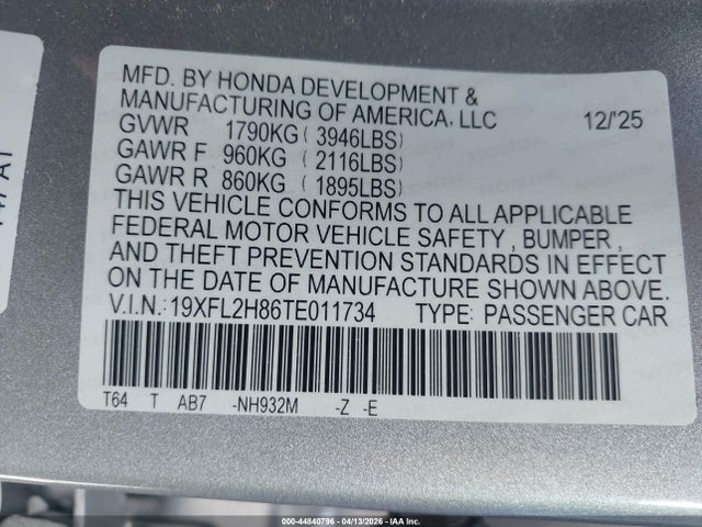 19XFL2H86TE011734 Honda Civic Sport