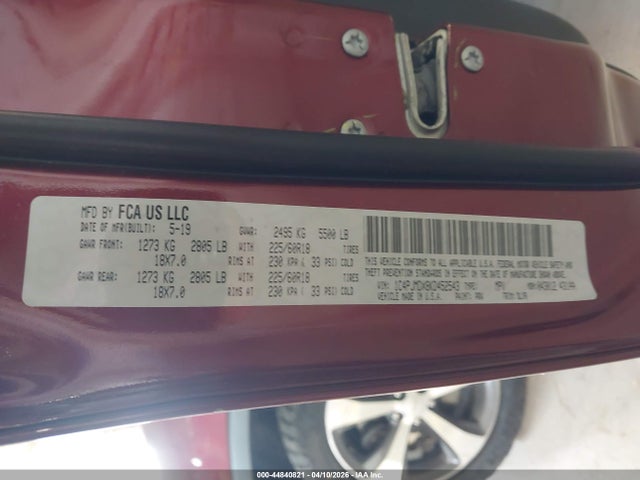44840821 :رقم المزاد ، 1C4PJMDX8KD452543 vin ، 2019 Jeep Cherokee Limited 4x4 مزاد بيع