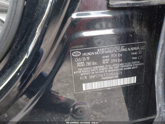 2020 Hyundai Elantra Se მანქანა იყიდება აუქციონზე, vin: 5NPD74LF2LH563675, აუქციონის ნომერი: 44840839