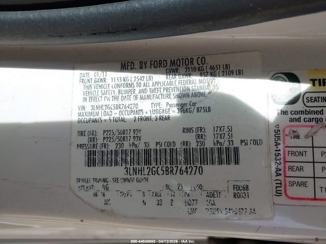 Aukcja sprzedaży 2011 Lincoln Mkz, vin: 3LNHL2GC5BR764270, numer aukcji: 44840865