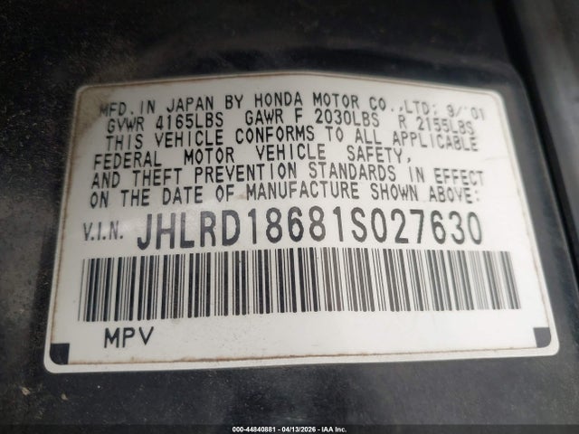 2001 HONDA CR-V JHLRD18681S027630 Photo 8