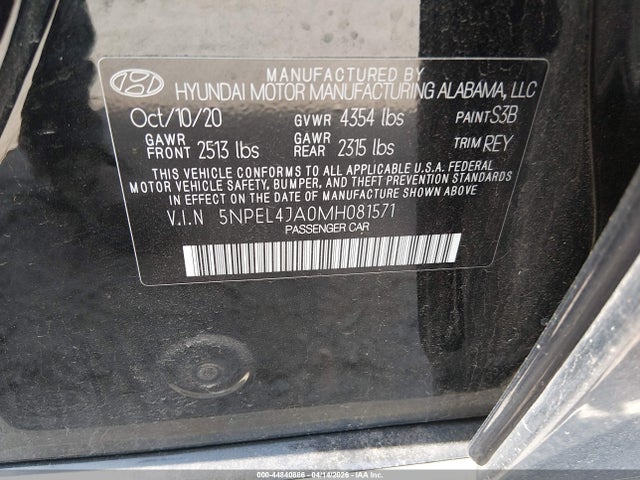 2021 Hyundai Sonata Sel მანქანა იყიდება აუქციონზე, vin: 5NPEL4JA0MH081571, აუქციონის ნომერი: 44840886