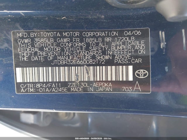 2006 TOYOTA COROLLA JTDBR32E660082172 Photo 8
