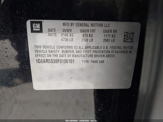 2015 Cadillac Cts Luxury მანქანა იყიდება აუქციონზე, vin: 1G6AR5S38F0136161, აუქციონის ნომერი: 44840908