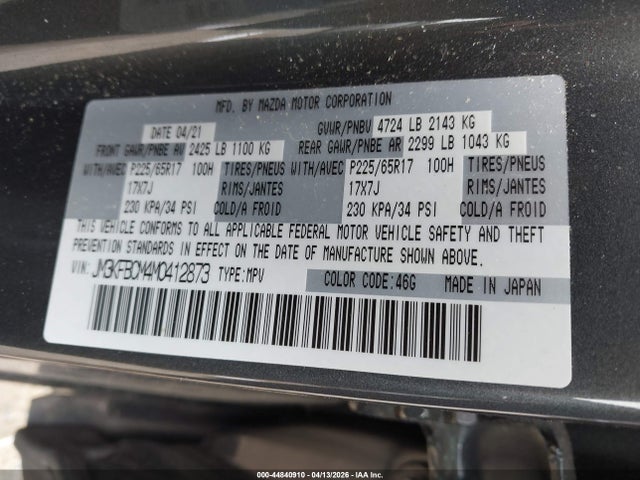 Продаж на аукціоні авто 2021 Mazda Cx-5 Touring, vin: JM3KFBCM4M0412873, номер лоту: 44840910