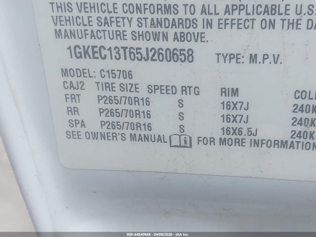 2005 Gmc Yukon Sle მანქანა იყიდება აუქციონზე, vin: 1GKEC13T65J260658, აუქციონის ნომერი: 44840946