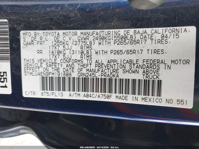 Toyota Tacoma Base V6 2015 3TMLU4EN9FM191808 Image 9
