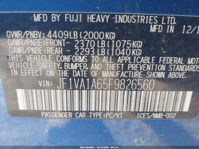2015 SUBARU WRX JF1VA1A65F9826560 Photo 8