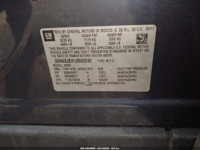 3GNAXJEV1JS503242 Chevrolet EQUINOX LT