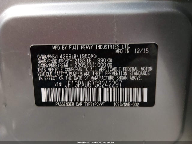 2016 Subaru Impreza 2.0i Sport Limited მანქანა იყიდება აუქციონზე, vin: JF1GPAU67G8242297, აუქციონის ნომერი: 44841002
