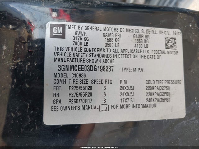 Продаж на аукціоні авто 2013 Chevrolet Avalanche Ls, vin: 3GNMCEE03DG198287, номер лоту: 44841003
